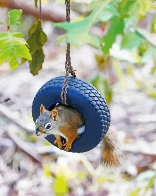 Squirrel Sitting In Tire Swing Paint By Numbers