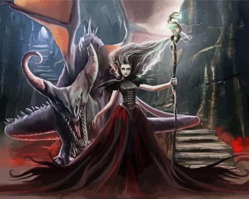 Witch And Dragon Paint By Numbers