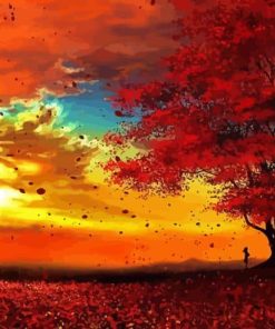 Autumn Sunset Red Tree Paint By Numbers