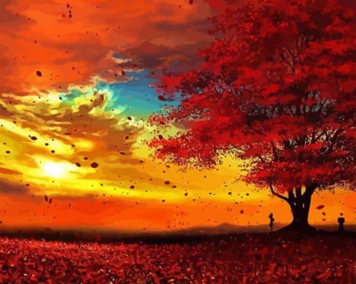 Autumn Sunset Red Tree Paint By Numbers