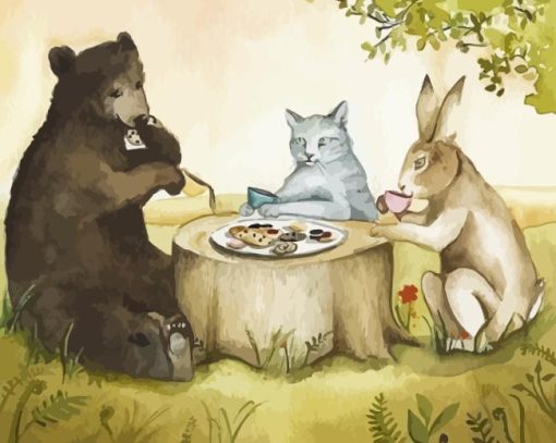 Cat And Bunny With Bear Paint By Numbers