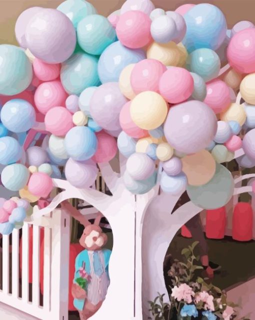 Balloon Tree With Bunny Paint By Numbers