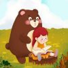 Cartoon Girl With The Bear Reading Book Paint By Numbers