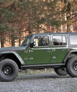 Dark Green Jeep In The Forest Paint By Numbers