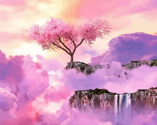 Sakura Tree Over Cloud Paint By Numbers