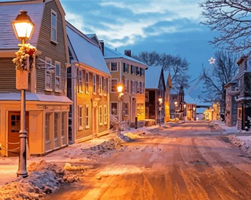 Snowy Marblehead Town Paint By Numbers