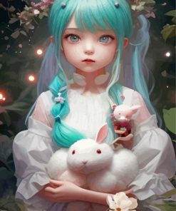 Girl And White Bunny Paint By Numbers