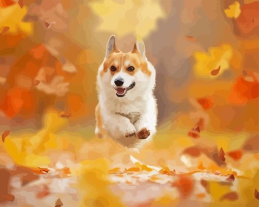 Dog Jumping In Leaves Paint By Numbers