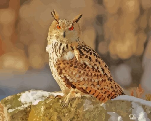 Eurasian Eagle Owl In Snow Paint By Numbers