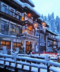 Ginzan Onsen Snowy Landscape Paint By Numbers