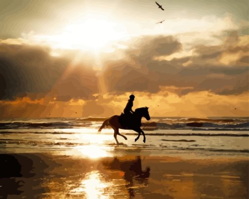 Horse Riding At Beach Silhouette Paint By Numbers