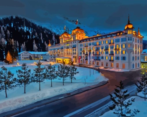 Saint Moritz Buildings At Night Paint By Numbers