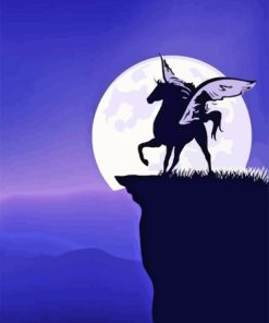 Winged Horse At Moonlight Illustration Paint By Numbers
