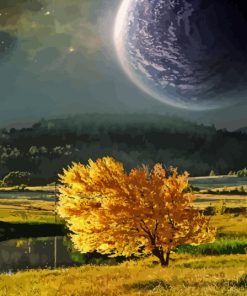 Yellow Leaf Tree In The Night Sky Paint By Numbers