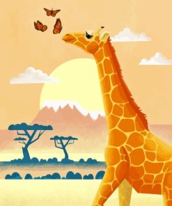 African Giraffes With Butterflies Paint By Numbers