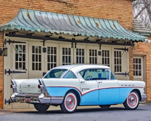 Cyan And White 1957 Buick Paint By Numbers