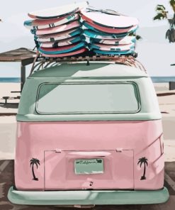 Pink Van With Surfboards Paint By Numbers