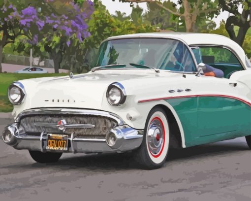 White And Green 1957 Buick Paint By Numbers