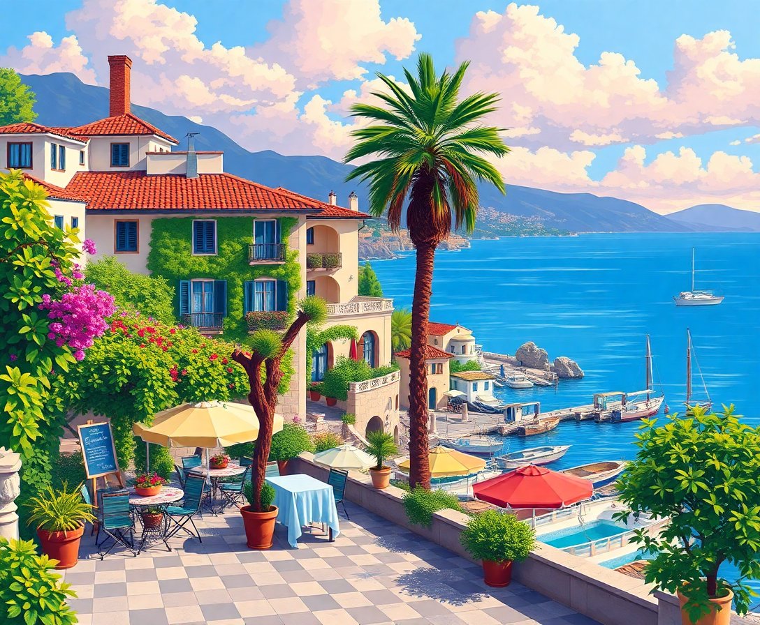 Afternoon At The Riviera Paint By Numbers Kit - European Scene completed