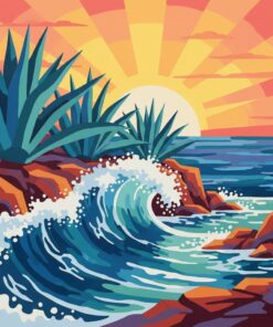 Agave Above Crashing Waves Paint By Numbers