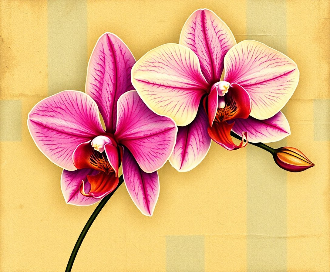 Aged Parchment Orchid Art Paint By Numbers Kit - Vintage completed