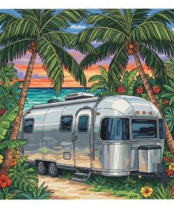 Airstream Under Tropic Palms Paint By Numbers