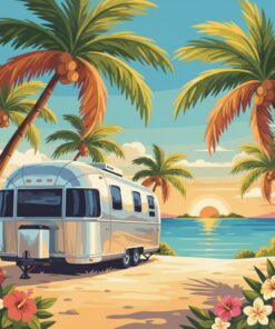 Airstream Under Tropical Palms Paint By Numbers