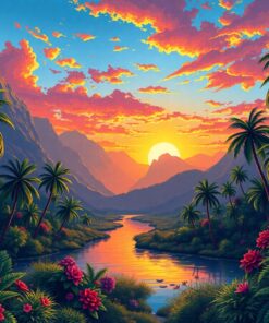 Alpine Valley Tropical Sunrise Paint By Numbers