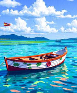 Anchored Classic Tropical Skiff Paint By Numbers