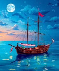 Anchored Tropical Midnight Ship Paint By Numbers