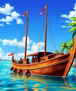 Anchored Vintage Tropical Ship Paint By Numbers