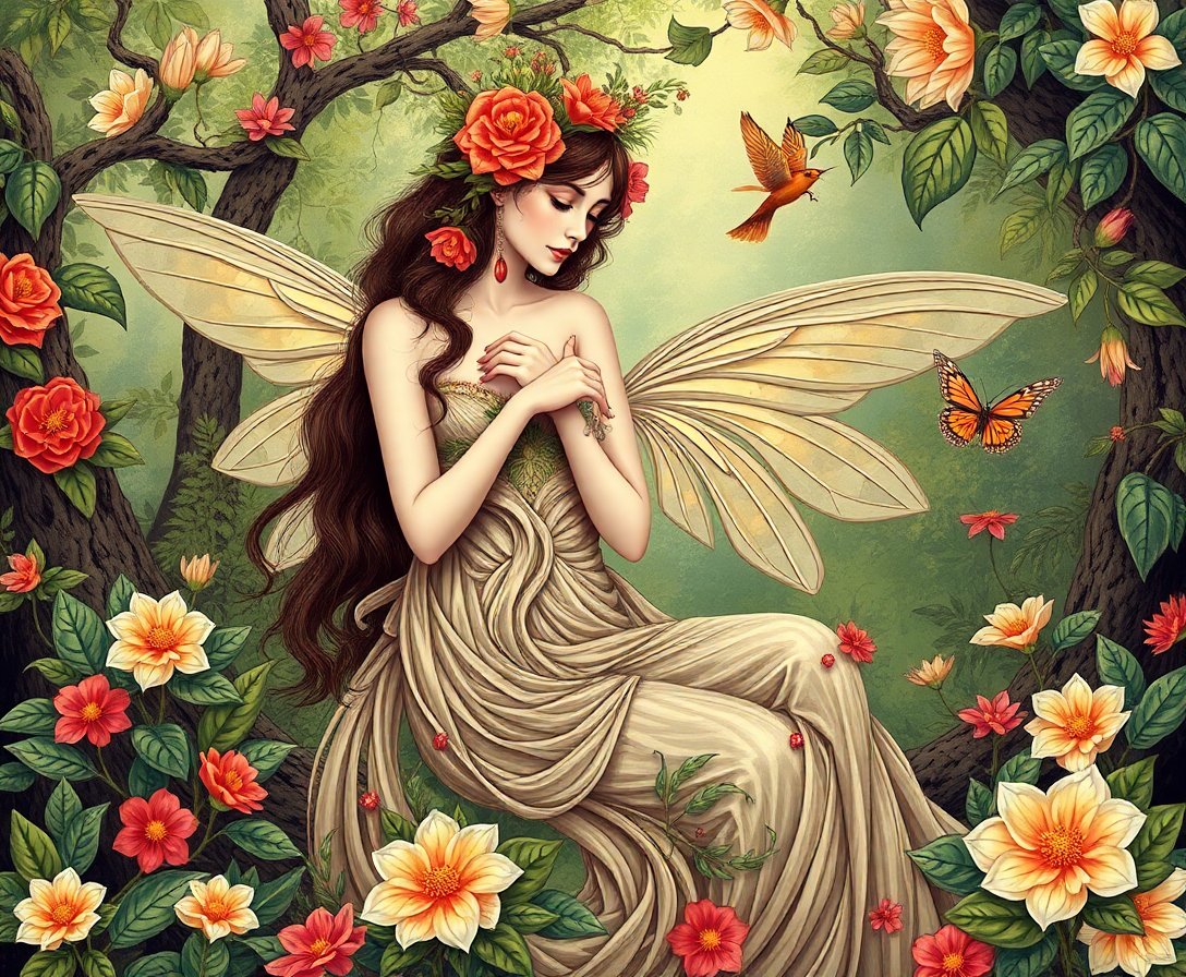 antique-botanical-forest-nymph-paint-by-numbers-kit