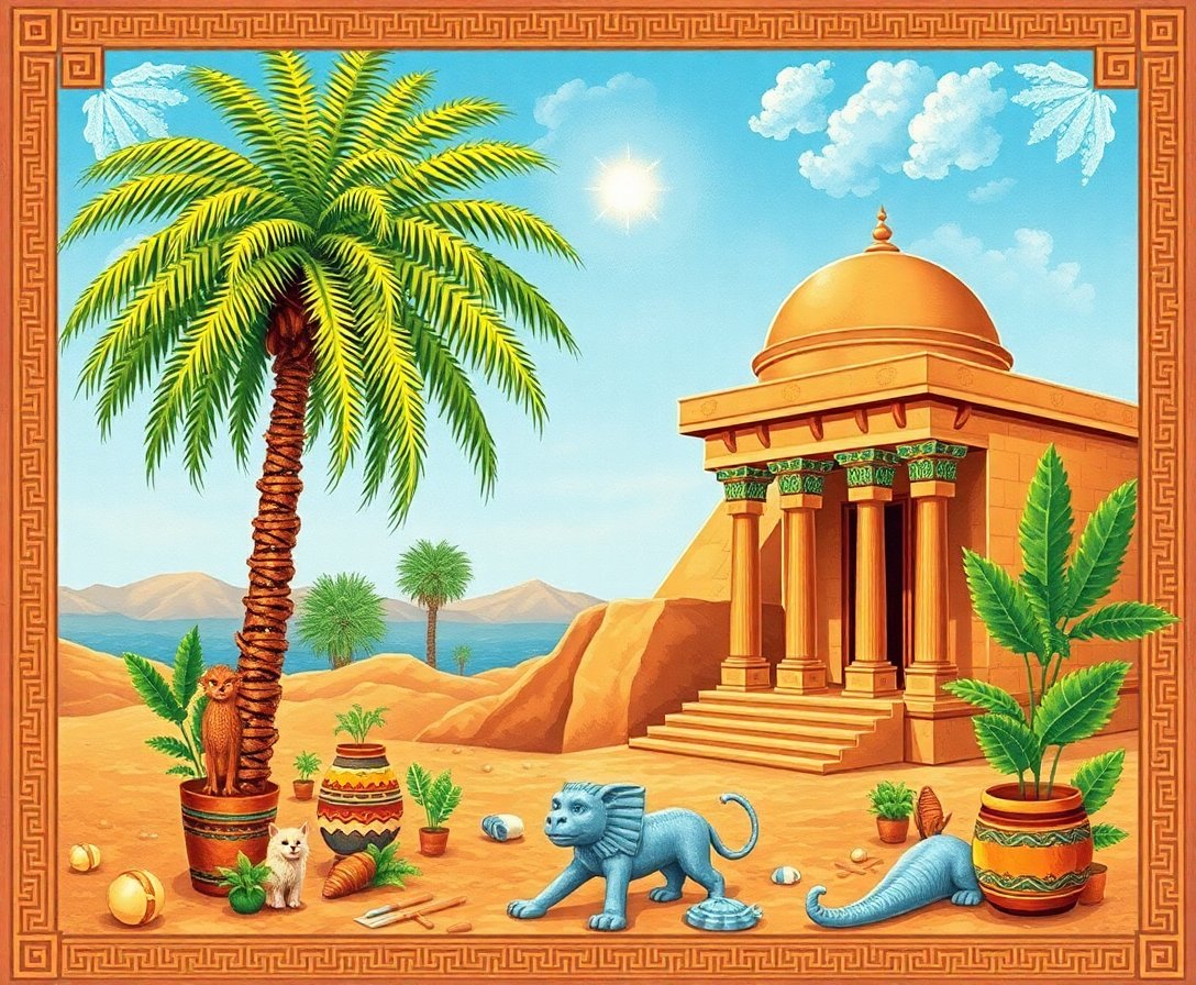 Antique Egyptian Palm Treasure Paint By Numbers Kit completed