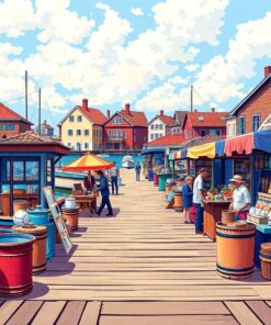 Antique Island Dock Vendors Paint By Numbers