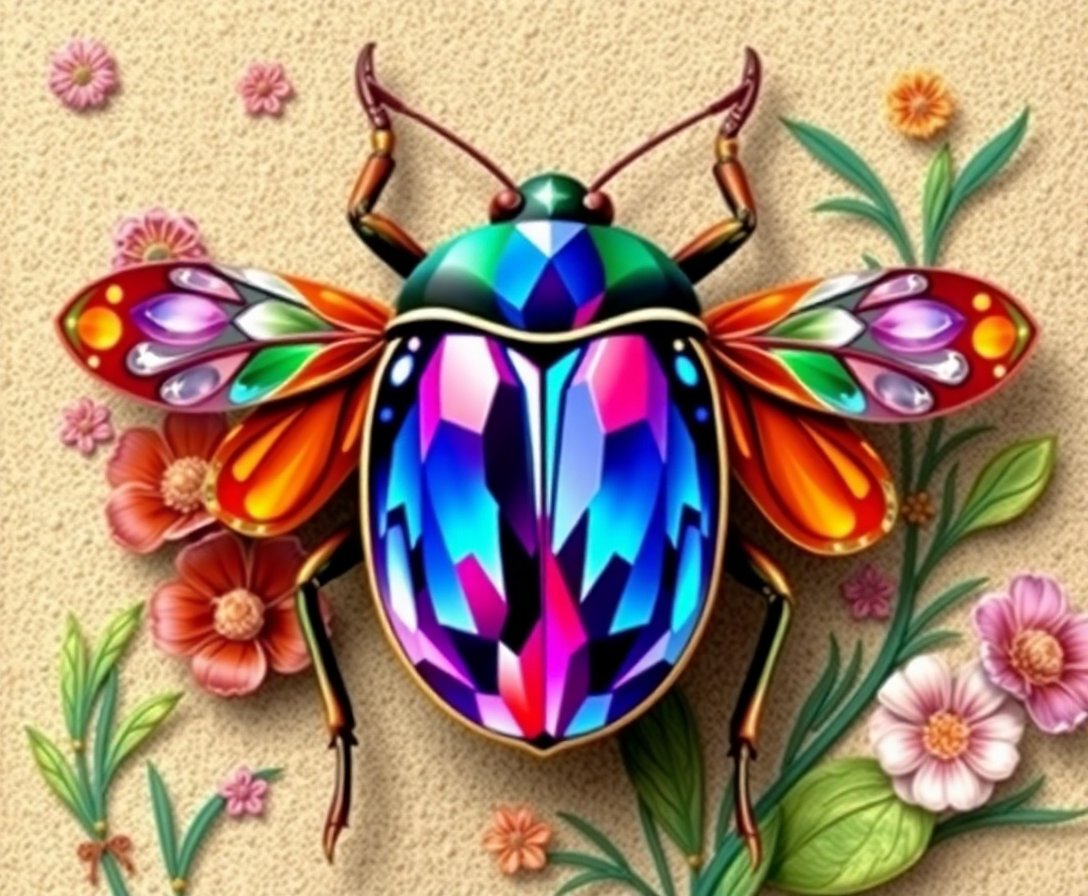 Antique Jewel Bug Display Paint By Numbers Kit completed