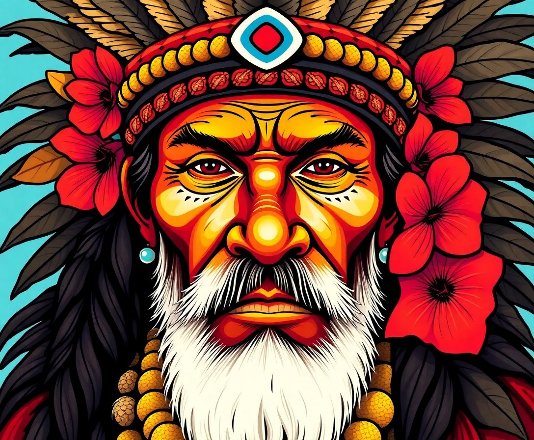 Antique Polynesian Tribal Leader Paint By Numbers Kit completed