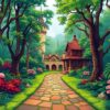 Antique Rainforest Castle Path Paint By Numbers