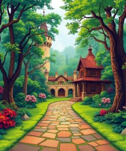 Antique Rainforest Castle Path Paint By Numbers