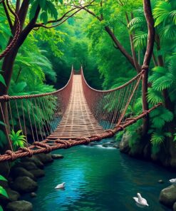 Antique Rainforest Rope Bridge Paint By Numbers