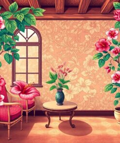 Antique Sepia Hibiscus Room Paint By Numbers