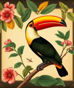 Antique Toucan Botanical Study Paint By Numbers