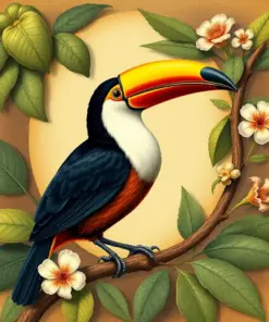 Antique Toucan Botanical Study Paint By Numbers