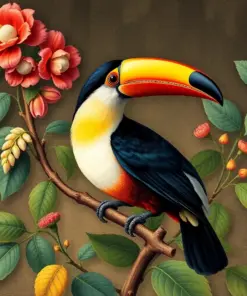 Antique Toucan Botanical Study Paint By Numbers