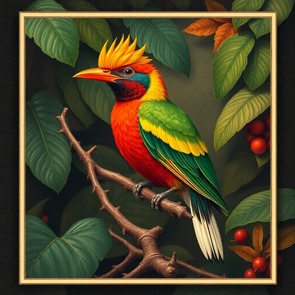 completed artwork display Antique Tropical Bird Study Paint By Numbers