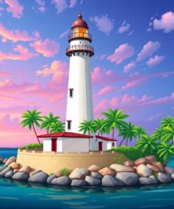 Antique Tropical Island Lighthouse Paint By Numbers