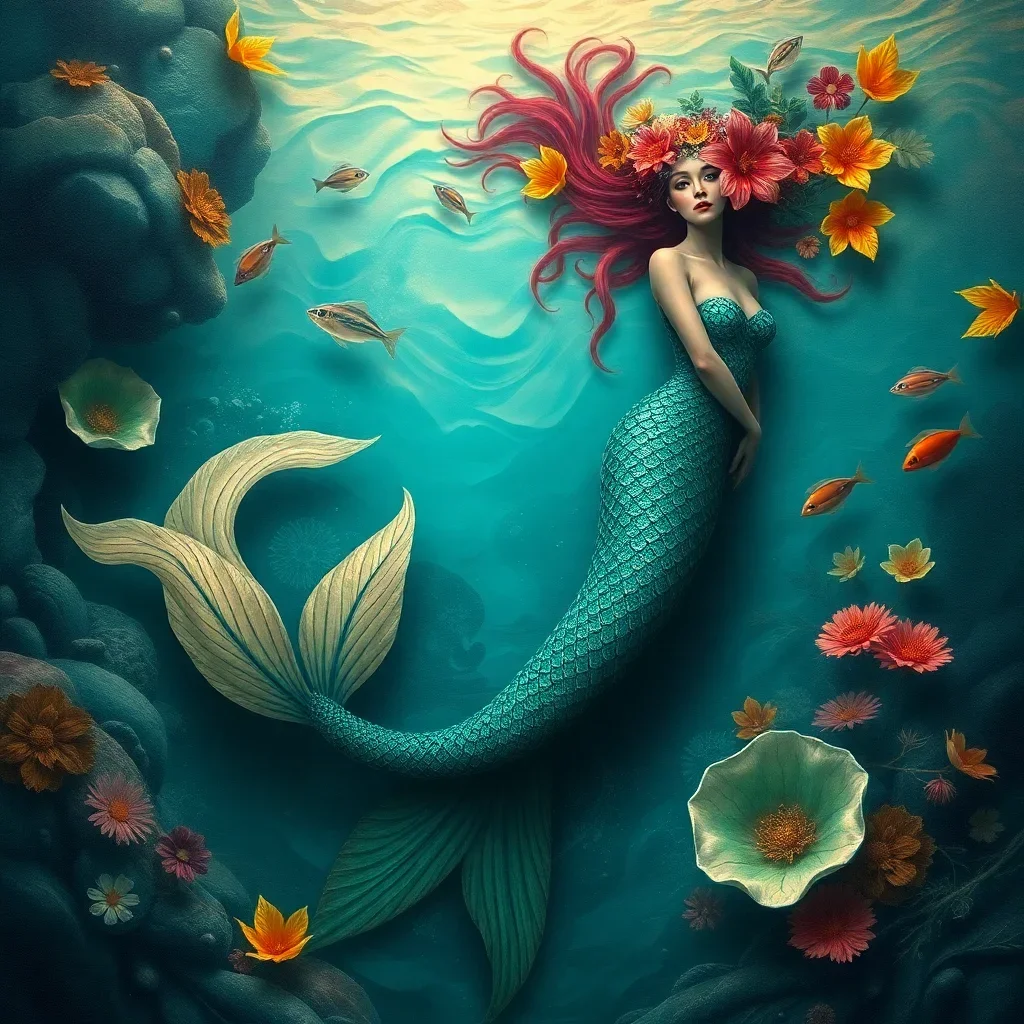 Antique Tropical Mermaid Waters Paint By Numbers Kit completed