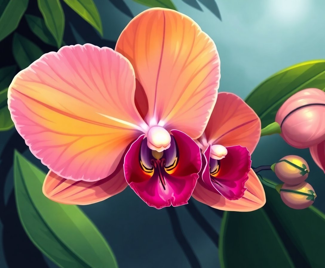 Antique Tropical Orchid Bloom Paint By Numbers Kit completed