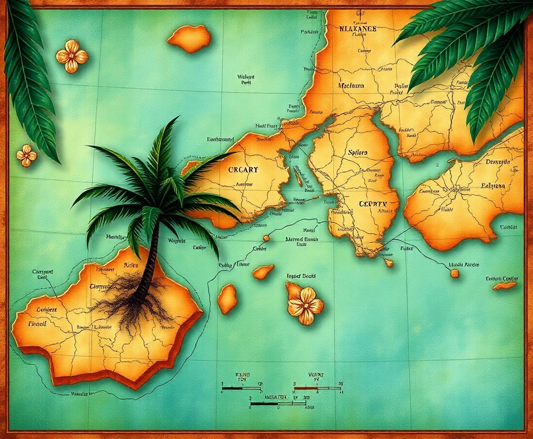 Antique Tropical Pearl Map Paint By Numbers - Vintage Kit completed