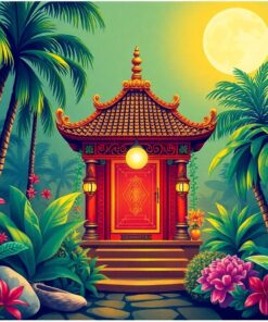 Antique Tropical Shrine Light Paint By Numbers