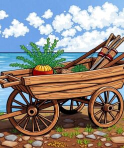 Antique Wooden Fishing Barrow Paint By Numbers